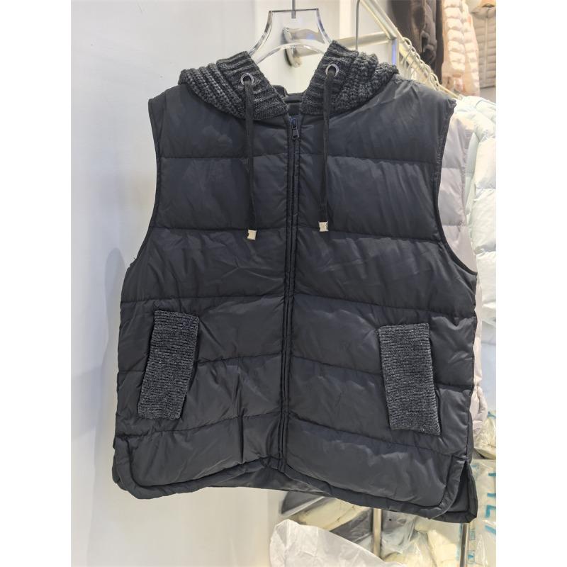 New autumn and winter European light and short knitted splicing hooded white goose down vest vest down jacket