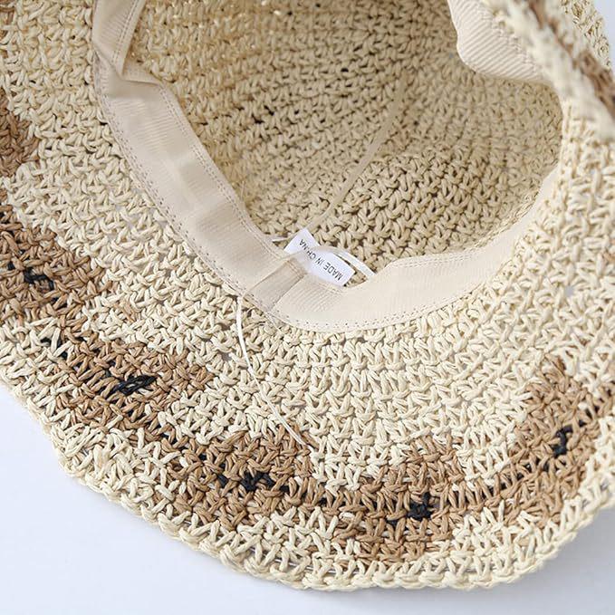 Cappello da sole a tesa larga da donna alla moda, intrecciato a mano in paglia, con visiera protettiva UV per vacanze all'aperto al mare