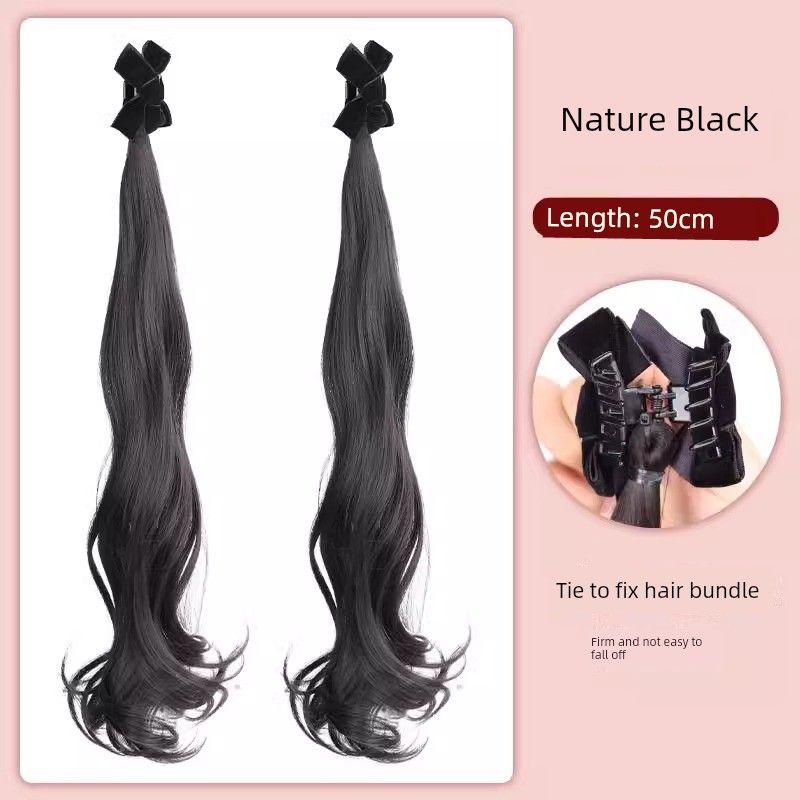 

False Braids Children s New Chinese Style Nature Artificial Hair Bow Claw Clip Half Tie Elf Ear Hair Band False Braids Ponytail Princess head-Bows clip [Nature Black] a pair