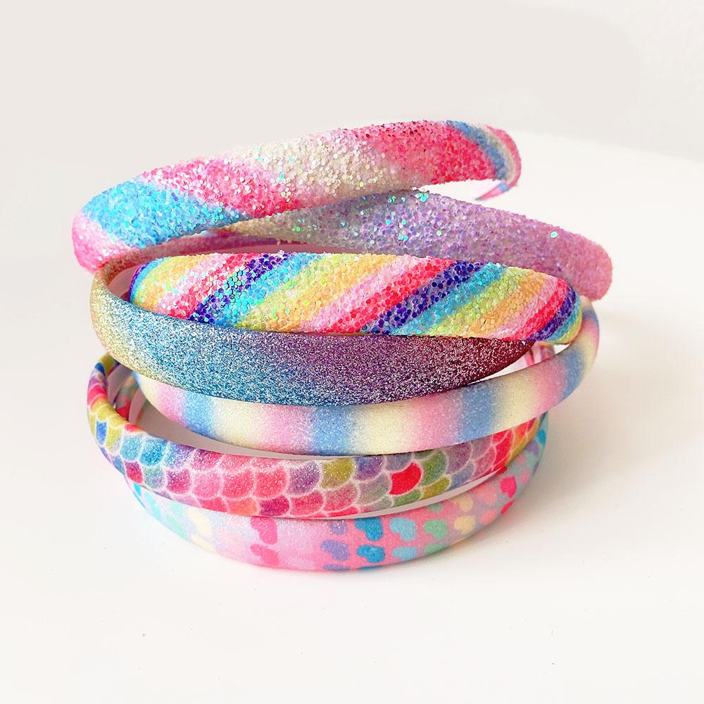 Shiny Sweet Heart Printed Bling Headbands Hair Accessories Women Hairband Colored Sequins Glitter Rainbow Headband for Girls