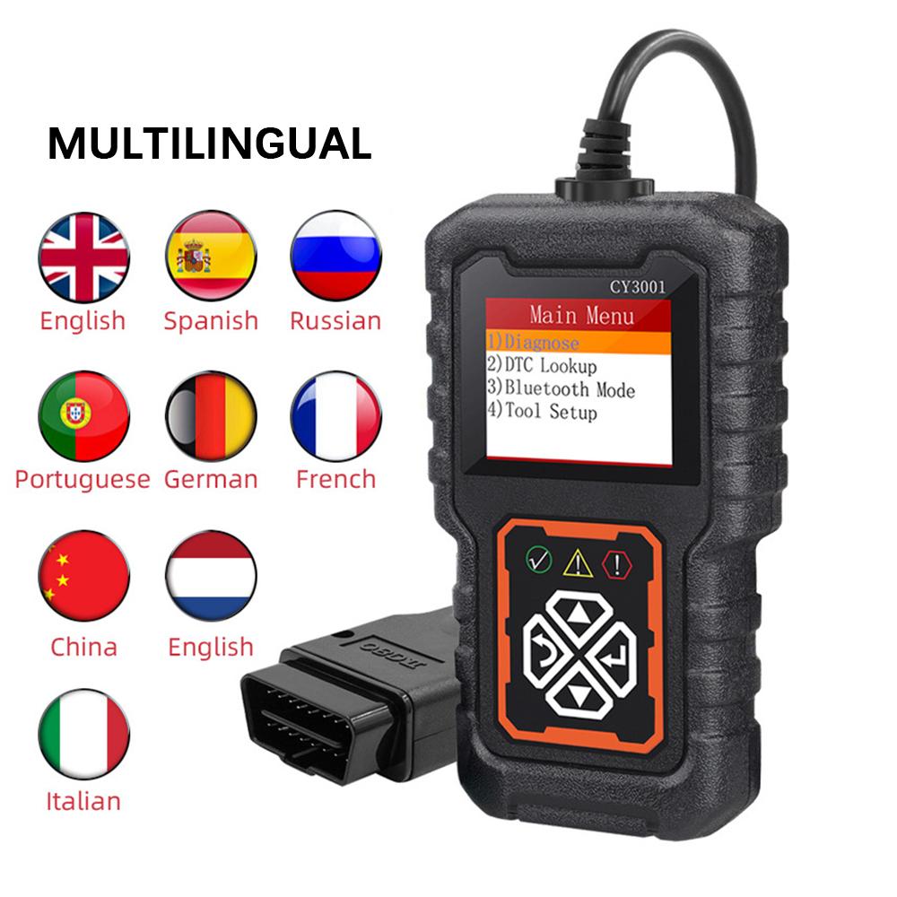 OBD2 Code Reader CY3001 Engine Battery O2 Sensor EOBD OBD 2 Scanner Car Diagnostic Tools Digital Display Multi Functional Universal Fault Code Clear