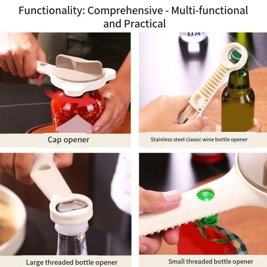 4-i-1 flasköppnare Multiverktyg Ergonomiskt grepp Locköppnare med vinfolieskärare Multifunktionell locköppnare