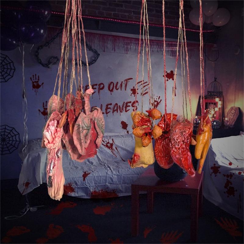 Realistic Blood Splattered Hands Feet Organ Decorations Durable Latex Hanging Ornament For Horror Home Display