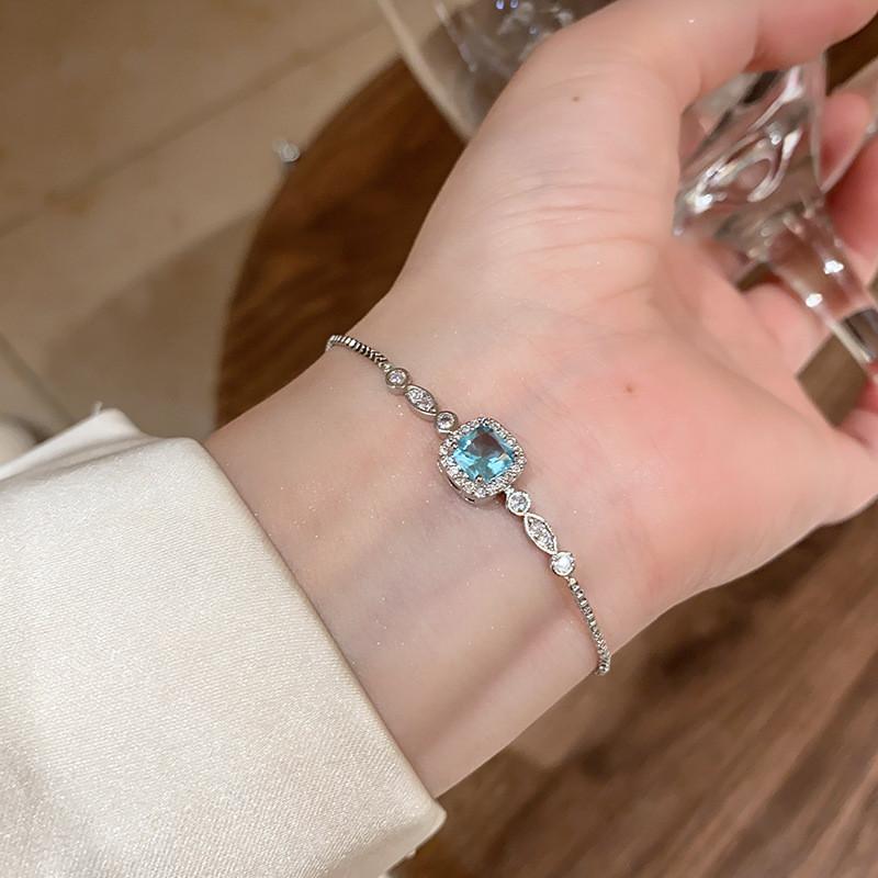 Minimalist Blue Cubic Zirconia Adjustable Bracelet For Women Gift Ideas