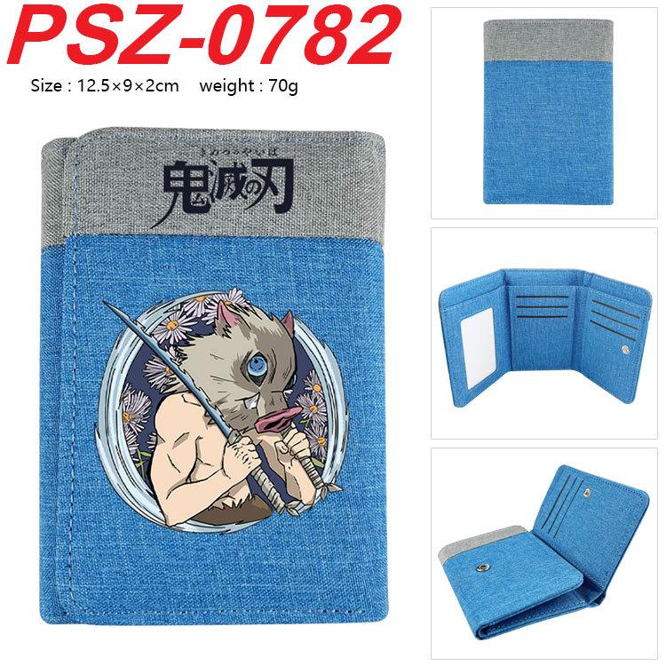 Japan Cartoon Comics Demon Slayer Color-blocked Tri-fold Flap Wallet with Snap Closure Portable Canvas Pocket Coin Purse 7565 KTB