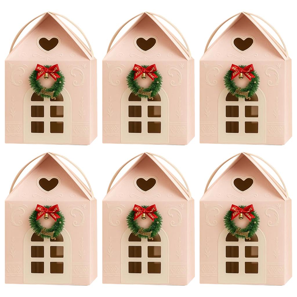 3D Christmas Gift Boxes with Handles Christmas Paper Gift Boxes House Shape Xmas Paper Candy Boxes for Christmas Party Decor