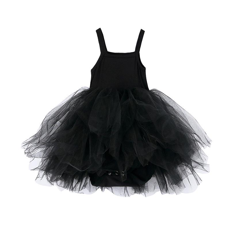 Korean Style Princess Birthday Romper: Solid Color Puffy Skirt with Mesh Straps for Baby Girls and Infants.