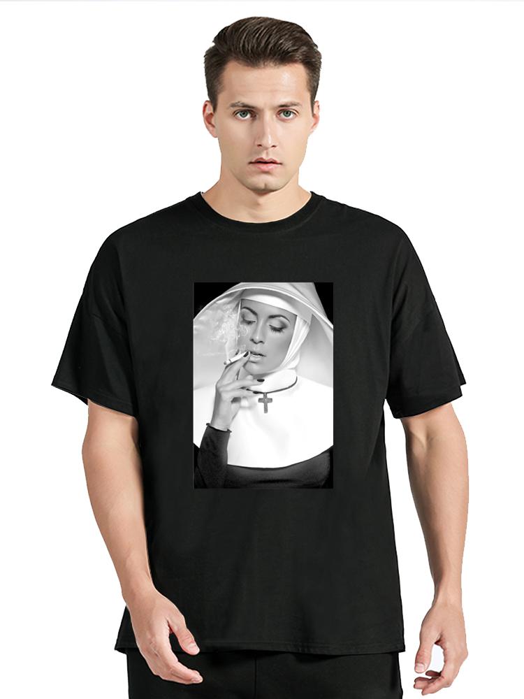 Novelty Nun Print Unisex T-shirt Lascivious-deep Platform Religious TShirt Oversized Men Clothing Funy Tops