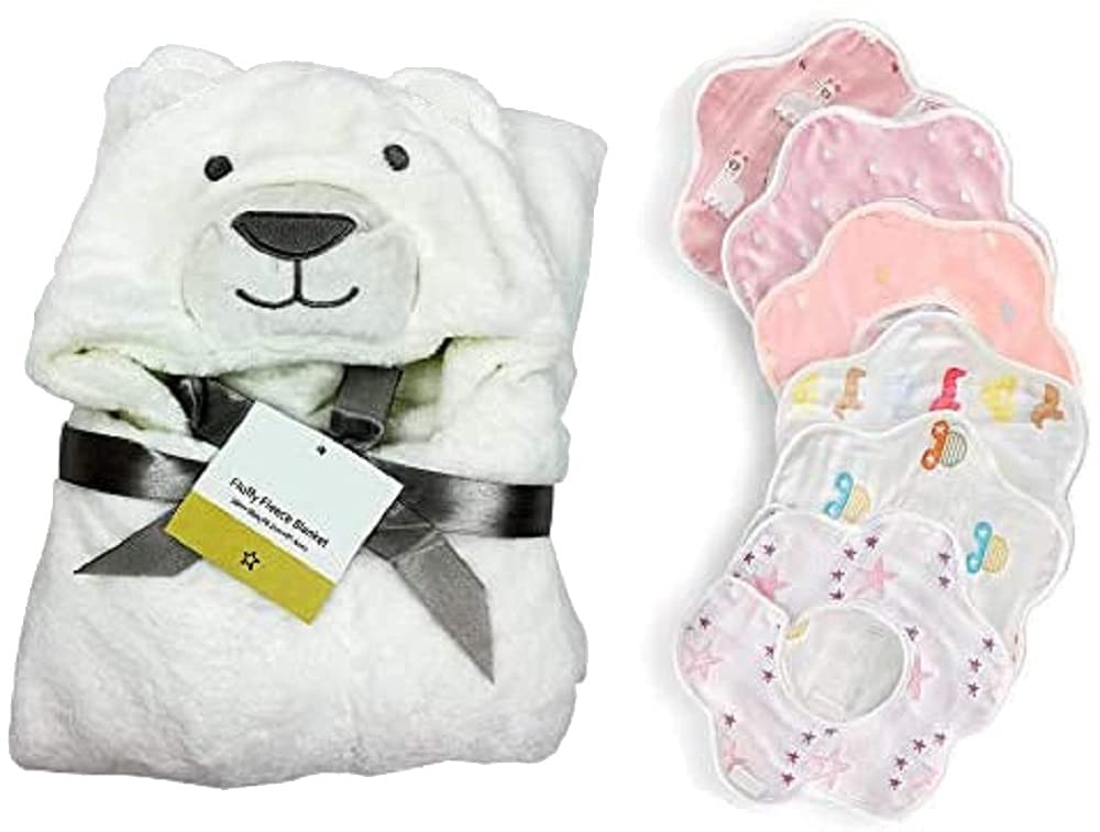 

CREDIBLE Baby/Toddler Animal Bathrobe Poncho and Baby Bib Set (6 pieces) with Original Merchandise (Polar Bear, Girl) BM0210