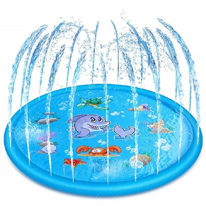 100/170cm Kids Inflatable Water Splash Play Pool-Outdoor Round Sprinkler Mat Funny Yard Water Spray Pad for Children Summer Fun