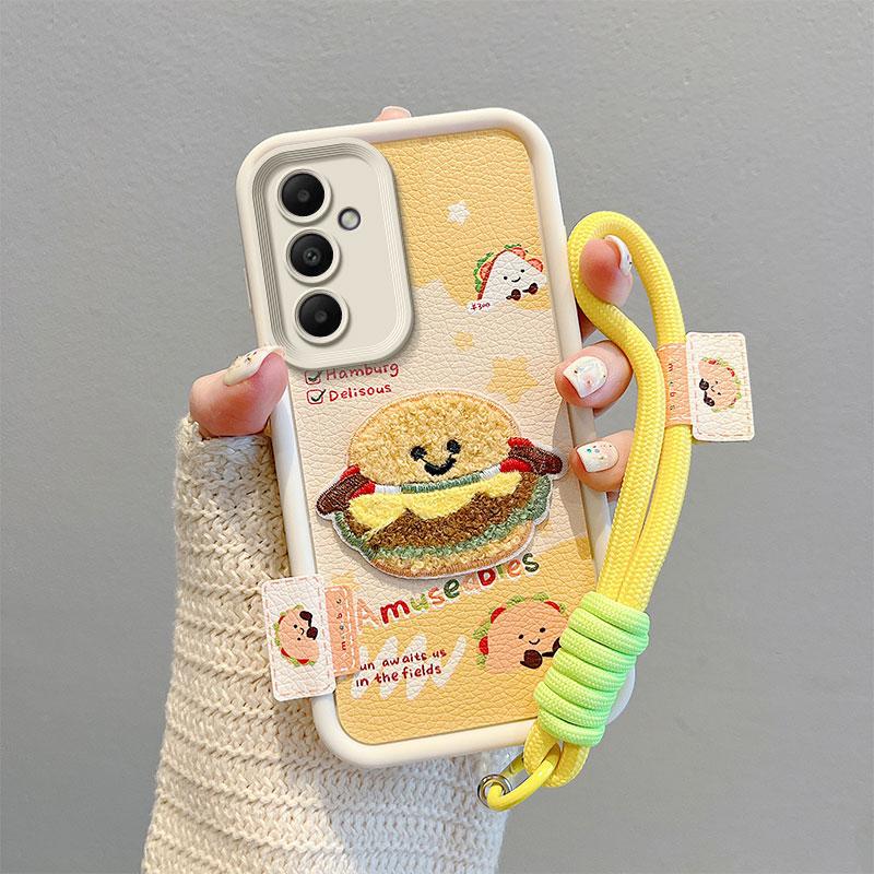 KEYSION Cartoon Cute Plush Embroidery Case for Samsung A55 5G A35 with Lanyard Silicone Shockproof Phone Cover for Galaxy A25 A15 5G
