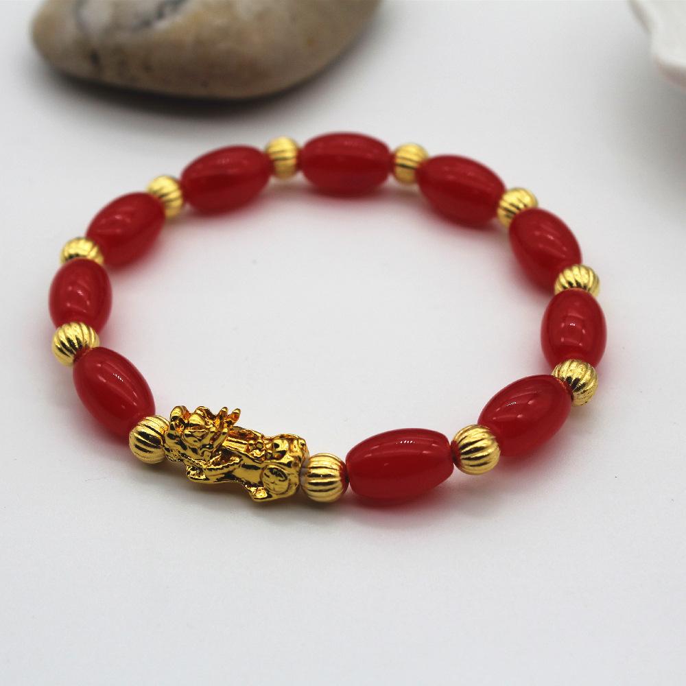 Ladies' Oval Agate Bracelet, Imitation Jadeite Jade Bracelet, Pixiu Gold Bead Wealth Jewelry