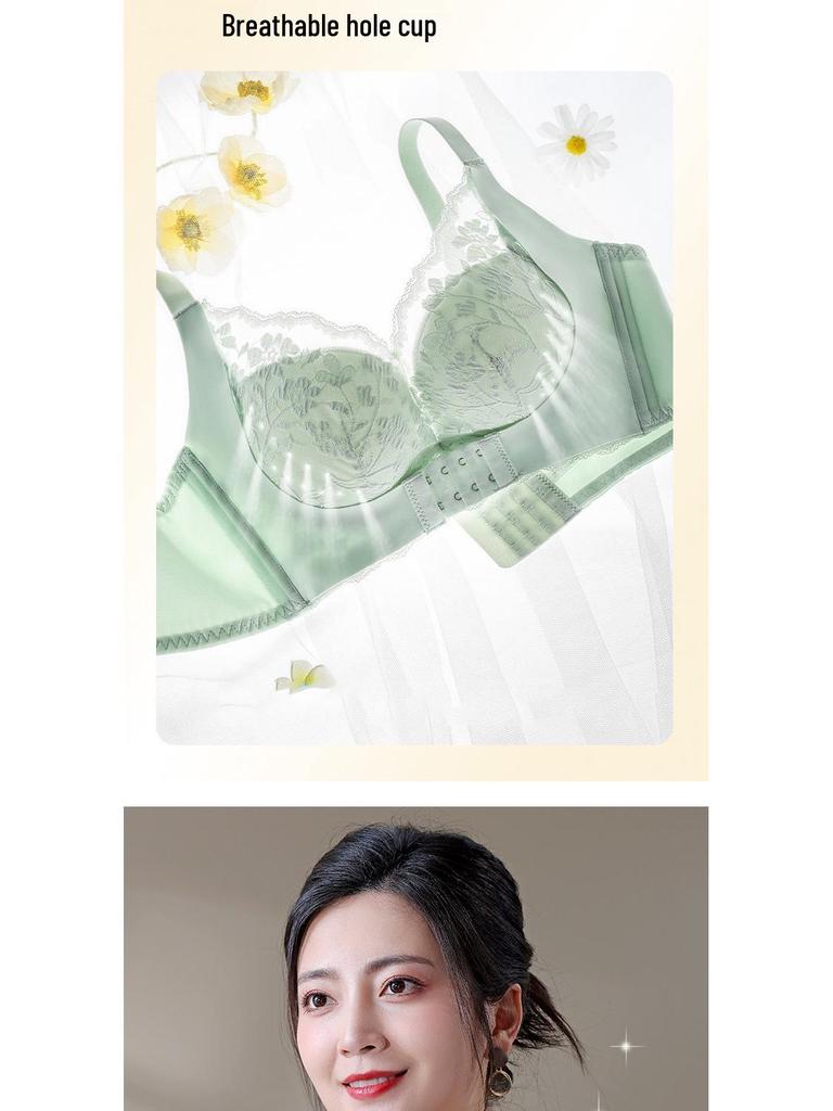 Women's Front Buckle Push-Up Lace Bra with Side Support, Anti-Sagging for Small Chest