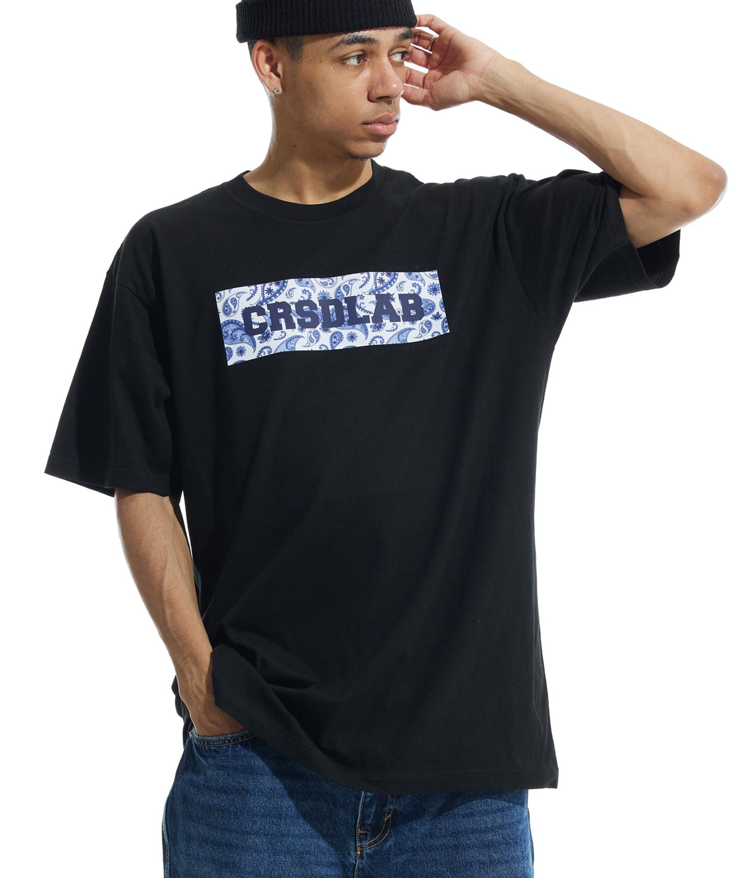 Cream Soda Lab Paisley Boxy Short Sleeve T-Shirt Black White L
