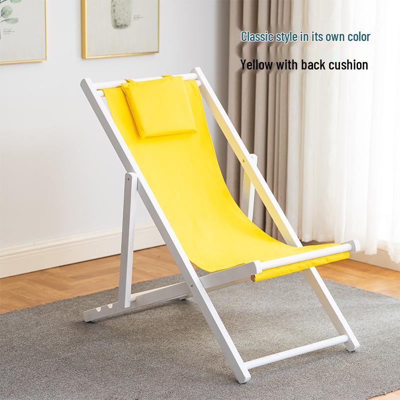 Solid Wood Outdoor Folding Recliner Beach Chair with Canvas for Adults