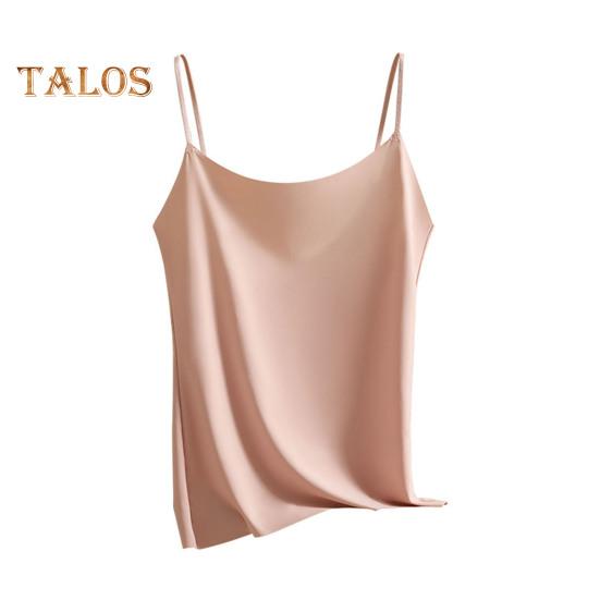 Dámský top tílko z umělého hedvábí Ledové hedvábí Saténové tílko Špagetová ramínka Bez rukávů Cami top Kulatý výstřih Hedvábná Letní základní halenka