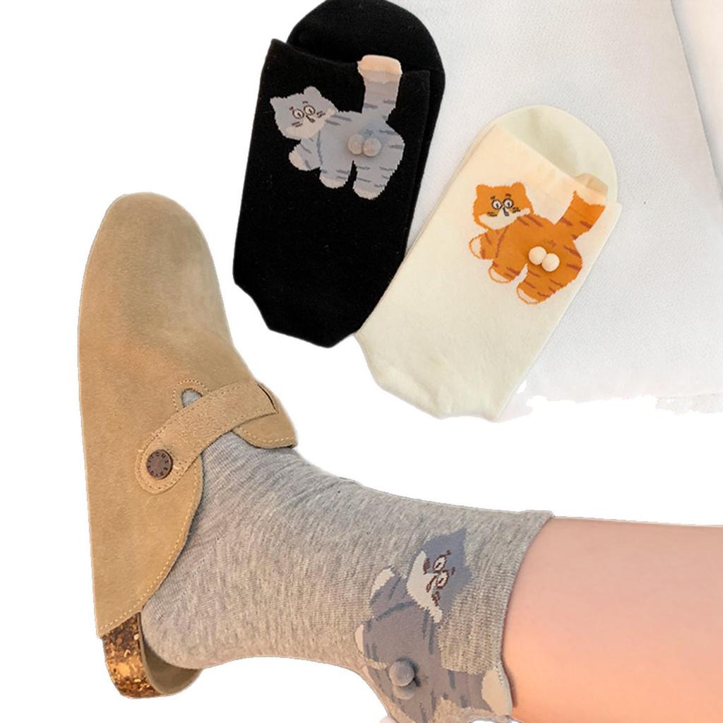 Japanese Style Cute Cartoon Cat Socks - Women's Mid-Calf Pure Cotton Funny Summer Outerwear