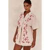 VEZFAA Women's Fashion Casual Summer Spring Flower Pattern Print Short Sleeve POLO Neck Trousers Pants Suits