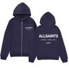 ALLSAINTS Letter Print Zip Up Hoodie Loose Drop Shoulder Casual Sweatshirt Men Women