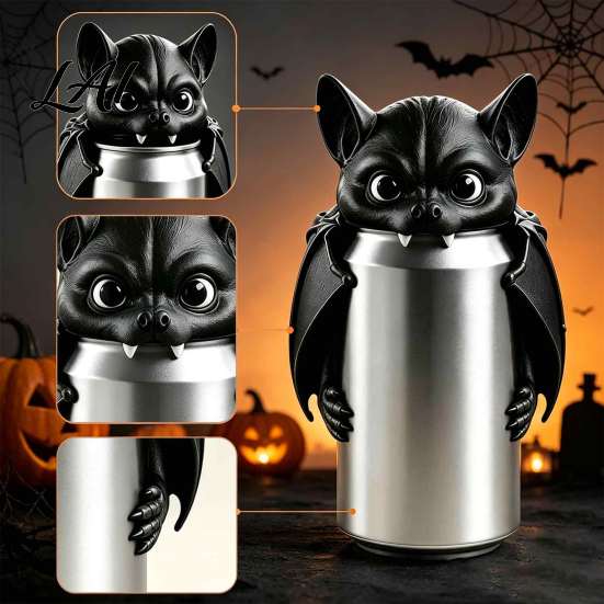 Halloween Party Supplies Bat Can Cover for Standard Soda Cans 3D Printed Reusable Drink Topper Lids with Eyes & Wings Novelty Dustproof Cap Parties