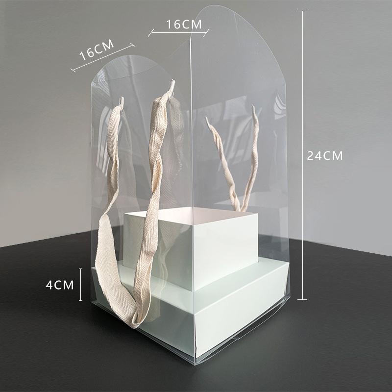 Rose Flower Hand Packaging Box Waterproof Transparent Flower Art Arrangement Paper Box Portable Tote Florist Supplies Package
