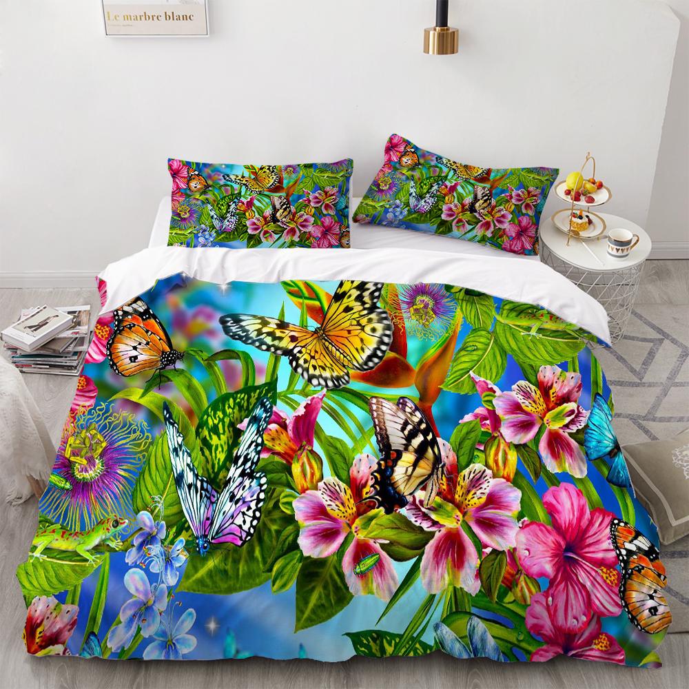 Butterfly Duvet Cover Set 3D Galaxy Purple Butterfly Floral Printed Bedding Set Fantasy Theme King Size Comforter Cover For Girl