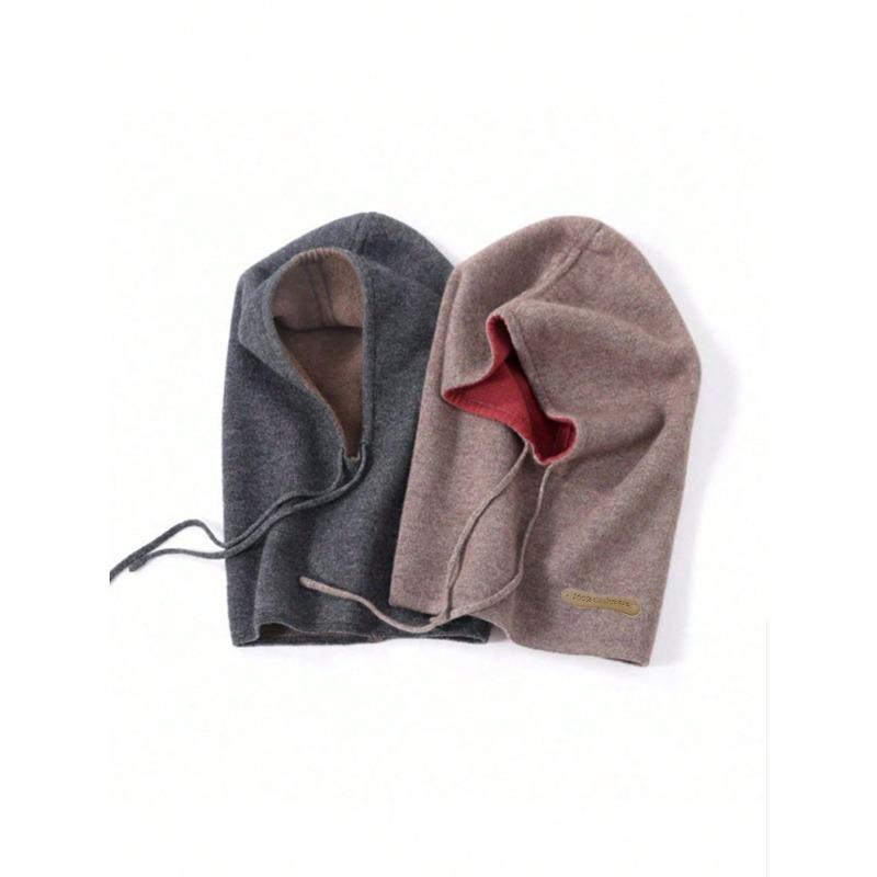 Ladies' 100% Cashmere Double-Sided Balaclava Hat With Label For Autumn&Winter Warmth Solid Color Drawstring Pullover Knitted Hat