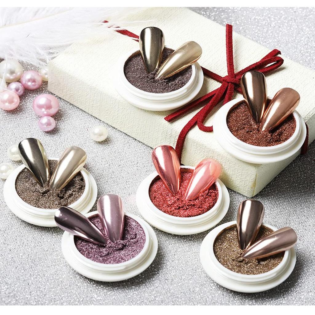 6-Color Retro Magic Mirror Nail Powder Set: Tycoon Gold, Water Ripple, Champagne, Rose Gold