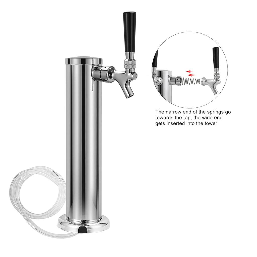 Single Faucet Draft Beer Tower with PVC Drip Tray Polished Beer Kegerator Tower with 3" Column for Home Brewing DIY Kegerator