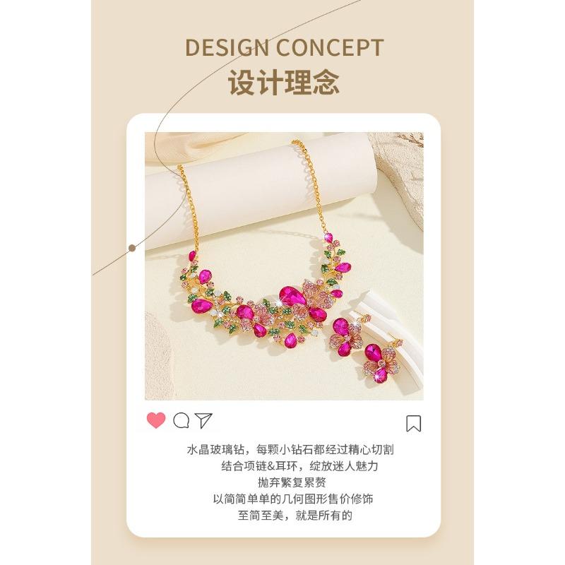 Flower necklace earrings suit colorful crystal gemstone jewelry