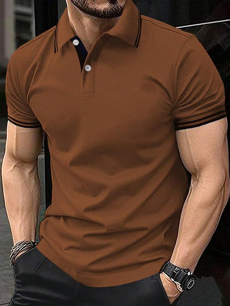 

Мужская рубашка поло с коротким рукавом и контрастной окантовкой S коричневый