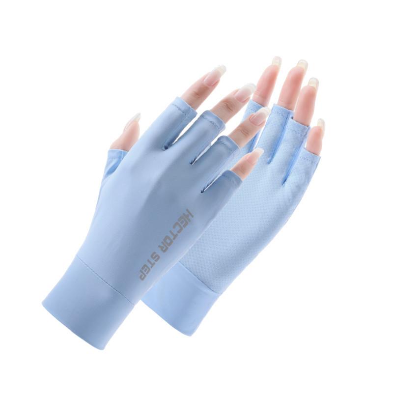 Summer Ice Silk Dew Finger Non-slip Driving Sunscreen Gloves Women's Half Finger UV Protection Manicure Riding Electric Vehicle Gloves