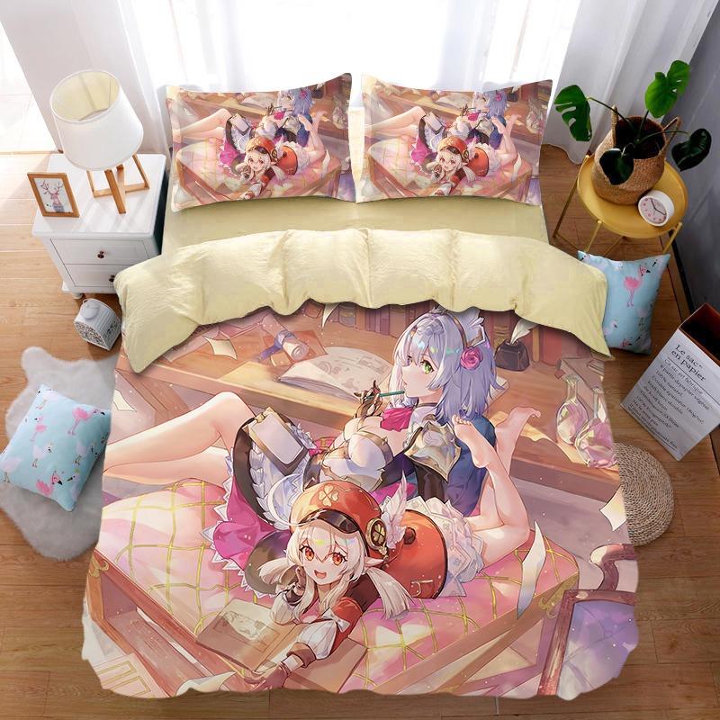 Anime G-Genshin Impact Duvet Cover Pillowcase Anime Girl Bedding Set Adult Boy Teen Children Bedroom Decoration Queen King Size
