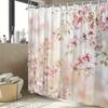 1 Floral Shower Curtain - Pink and White Floral Watercolor Pattern, Pastel Background, Polyester Fabric, Machine Washable