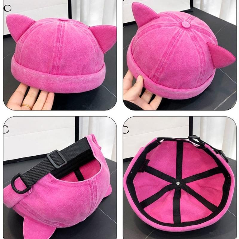 1pc Winter Warm Landlord Hat for Men,outdoor Windyproof Versatile Bucket Hat with Cute Cat Ear,adjustable Brimles Melon Skin Hat