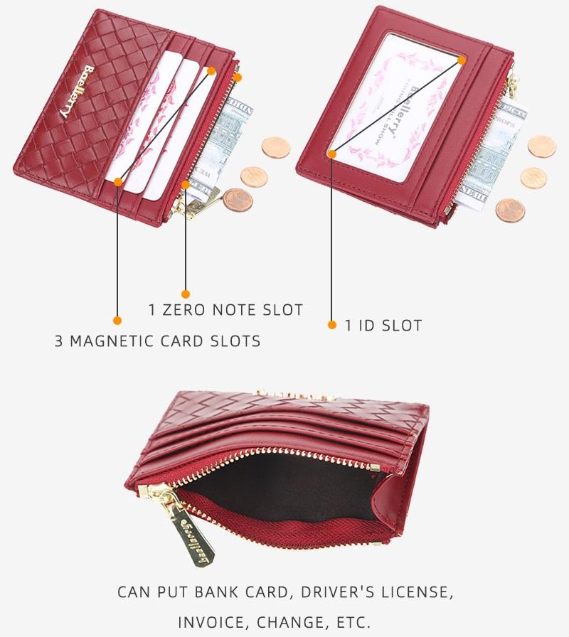 Baellerry Damenmode Mini Geldbörse PU Leder Reißverschluss Münzgeldbörse Lässige Damen Kartenhalter Geldbörsen Webmuster Geldbörse