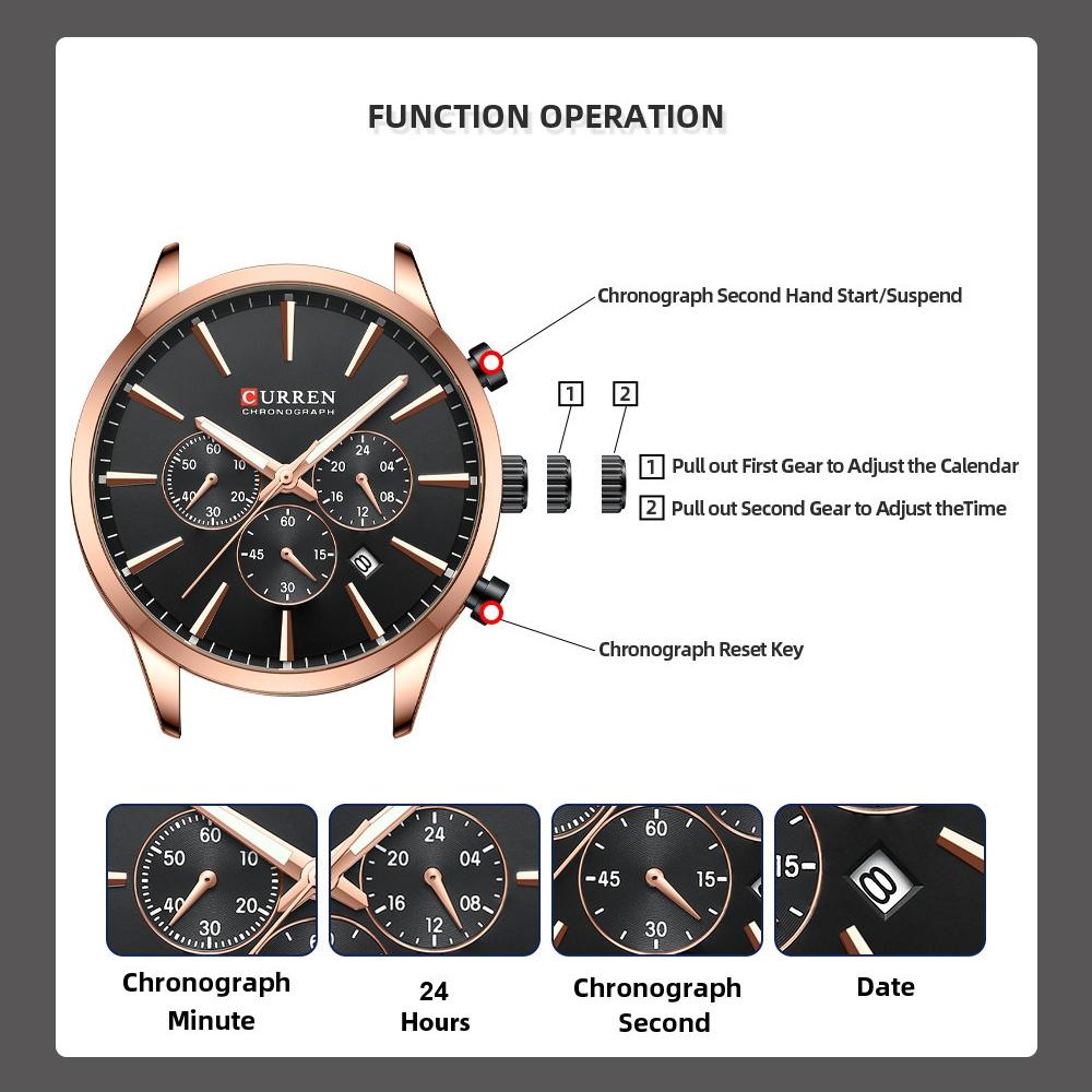 CURREN Steel Strap Watch Simple Calendar Large Dial Business Watch Waterproof Men's Fashion
