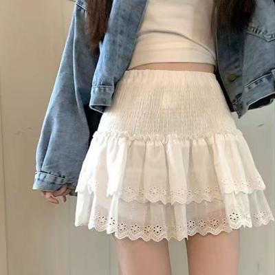 Women's Summer Casual Elastic Waist Short Tiered Skirts Solid Streetwear A Line Mini Skirt