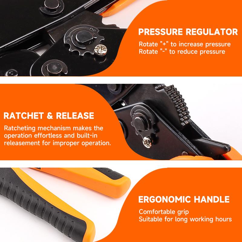 Non-insulated Open Terminal Socket Crimping Tool, 20-10AWG (0.5-6mm²) Ratchet Crimp Tool, Wire Terminal Crimper HX-03B