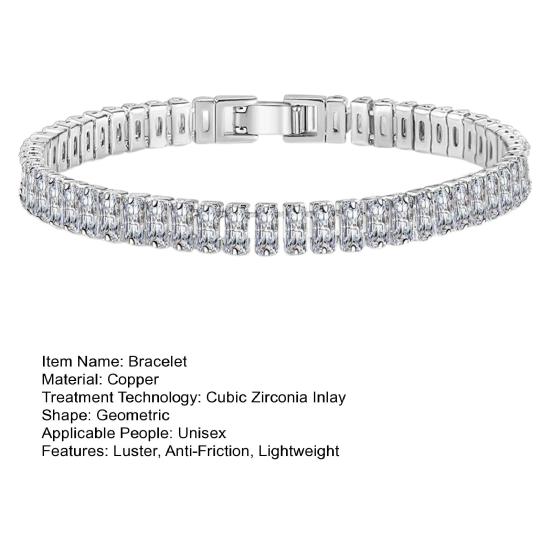 Unisex Bracelet Square Cubic Zirconia Luster Copper Anti-Friction Bangle Gift for Loved Ones Daily Wear Prom Wedding Jewelry