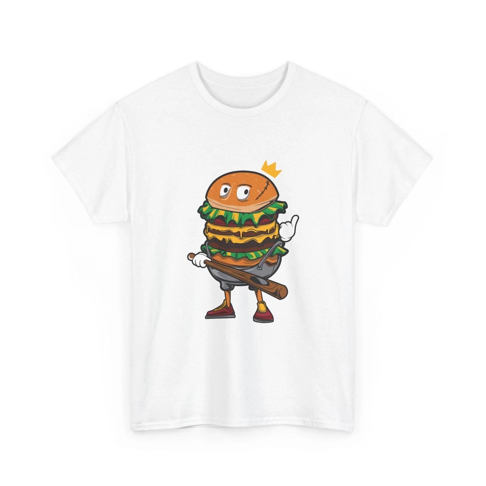 Burger King Character T-Shirt | Cute Cartoon Cheeseburger Graphic, Bat, Funny 3XL