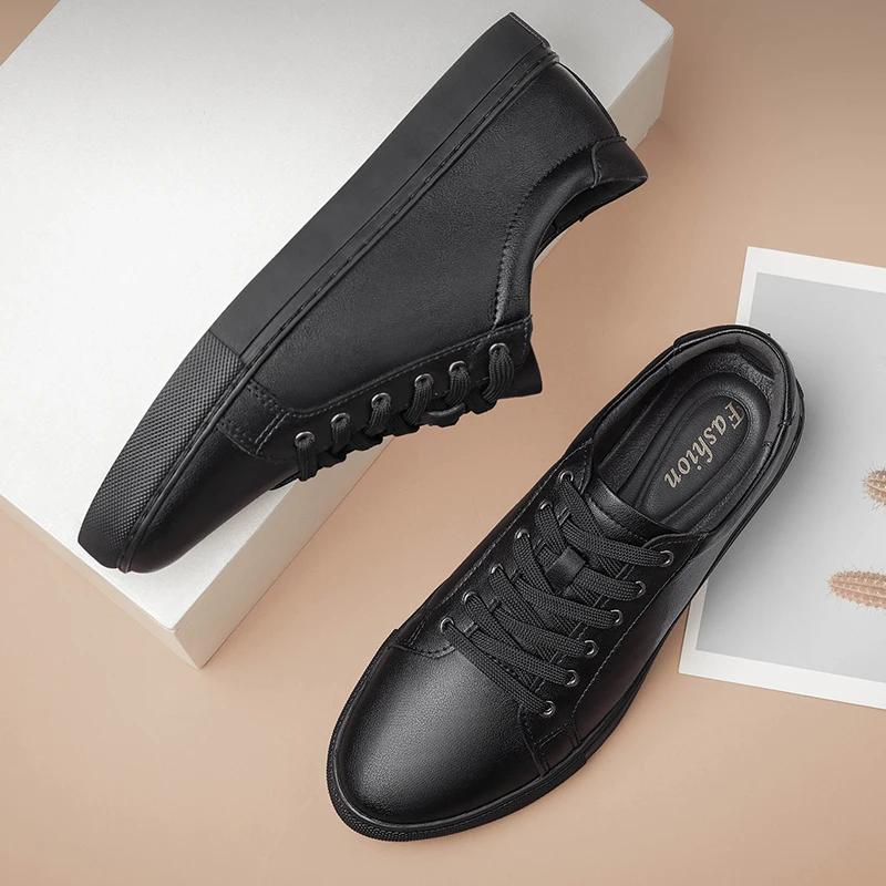 New Sneakers Men Shoes Genuine Leather Mens Casual Shoes Flat Male Footwear Black White Shoes Tenis Masculino Skateboard