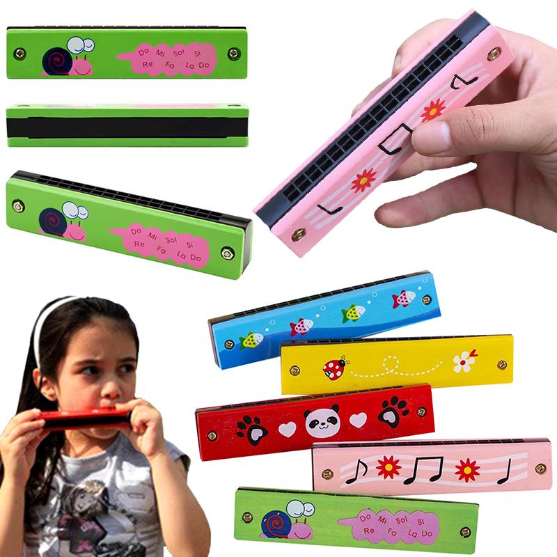 1 PIÈCE Harmonica en Bois 16 Trous Style Dessin Animé Coloré Harmonica à Bouche Jouet Instrument de Musique pour Enfant Débutant Accessoires d'Éducation Précoce ZYF