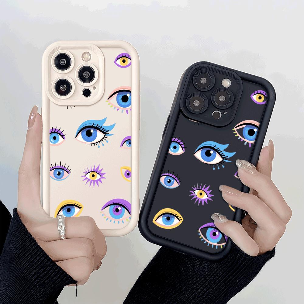 Colorful Whimsical Eye Illustrations Phone Case for iPhone 16 15 14 13 12 11 Pro Max Plus Anti Scratch, Gel Flexible Protective