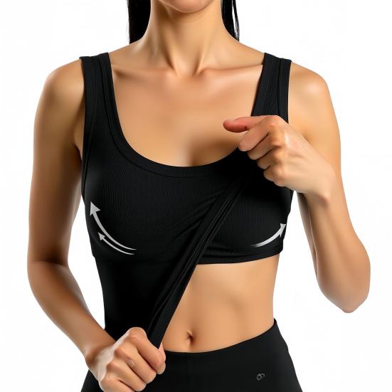 Yoga Vest Super Soft Stretch Fabric Built-in Bra Camisole Square Neck Sleeveless Slim Fit Layering Tops Activewear