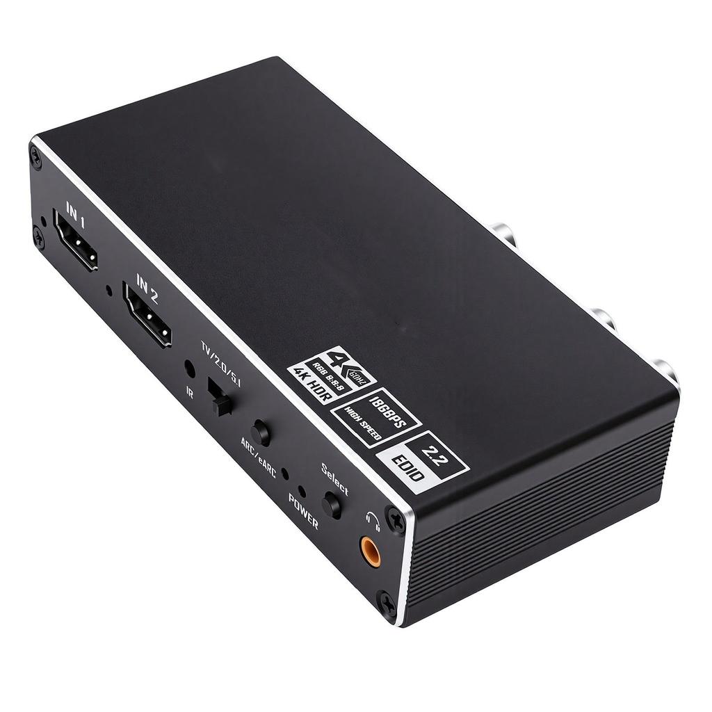 HD Multimedia Interface 2.0 Switcher ARC 2 in 1 Out with Sound Extractor Support 4K 60Hz for HDTV