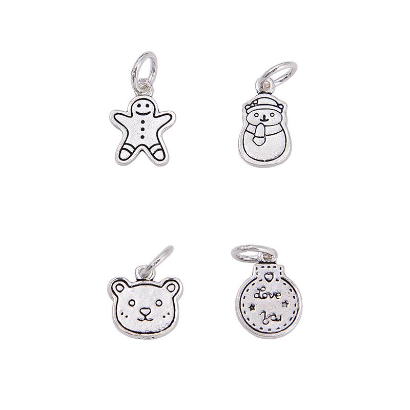 Sterling Silver Cartoon Charms: Gingerbread Man, Snowman, Teddy Bear, Light Bulb - Thai Silver Jewelry DIY Bracelet Accessories.