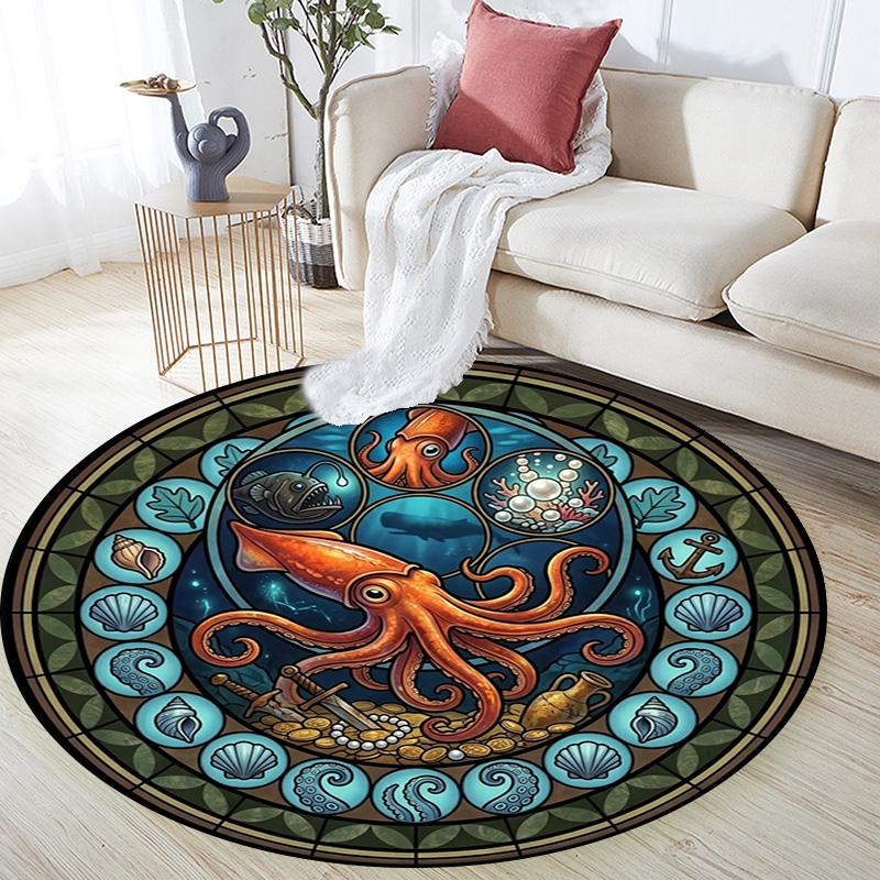 Marine Life Glass Round Area Rug Under Office Chairs Bedroom Living Room Home Decor