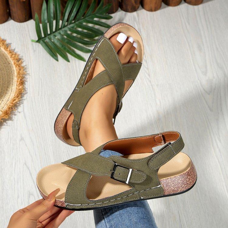 Damen Übergröße Neue Sommer Schnalle Peep Toe Flache Mode Europäisch Amerikanischer Stil Strand Kreuzriemen Sandalen