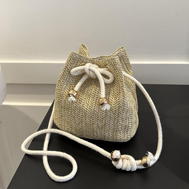 Drawstring Shoulder Bags Casual Summer Beach Woven Straw Small Handbag Large Capacity Crossbody Bags